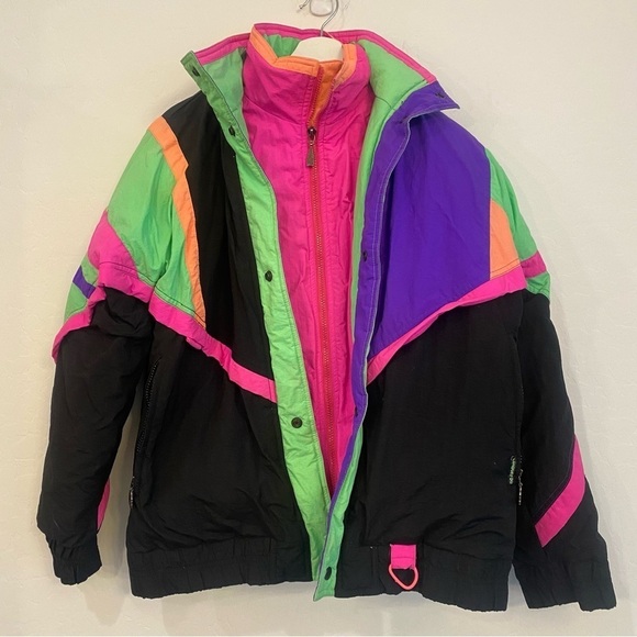 Vintage London Fog Black and Neon Jacket Size Large - Picture 1 of 12